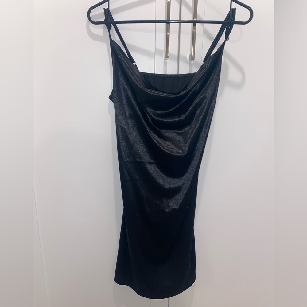 Satin tie back cowl neck spaghetti strap dress. NEW WITH TAGS